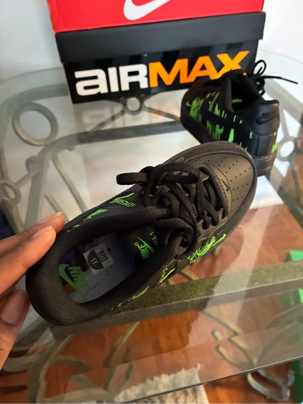 Nike Black Sneakers with Neon Green Graphic Accents